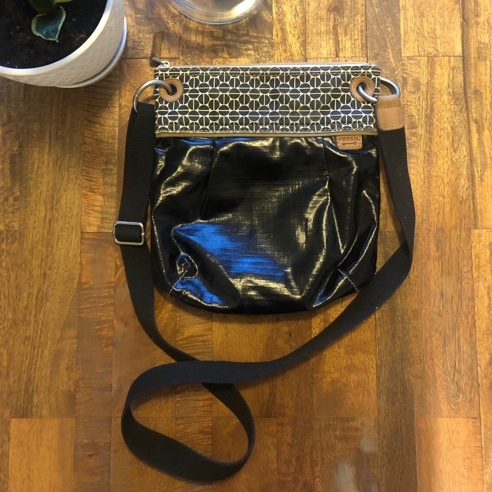 Fossil Keyper Black Coated Canvas Crossbody Purse